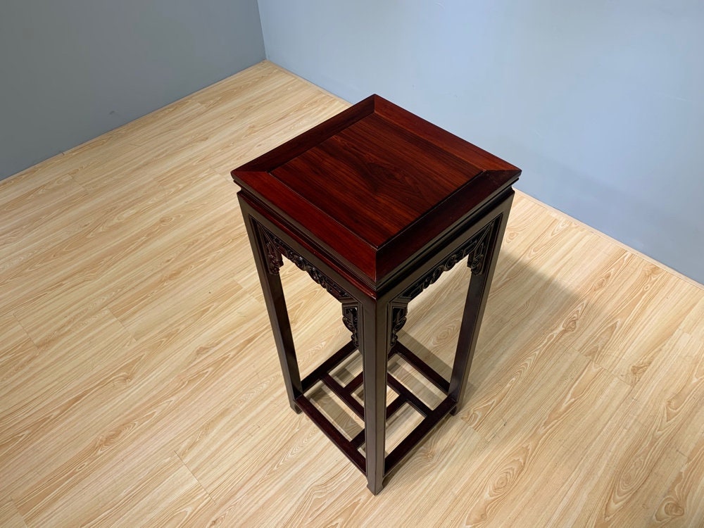 Vintage mahogany  Pedestal Square Side Table, mahogany plant stand - SlabstudioHongKong