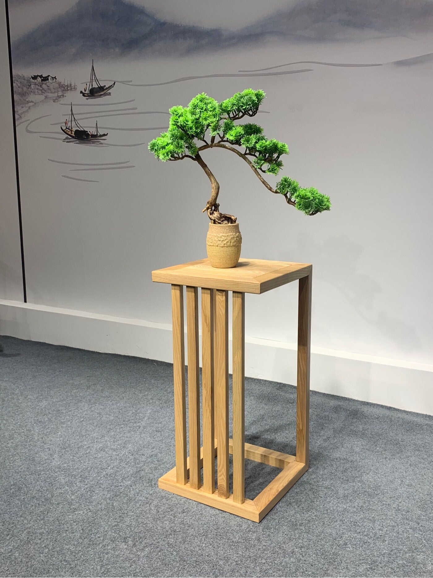 Compact plant Stand,white ash wood plant stand, can stain many color, Mid-Century Bamboo Pot Holder - SlabstudioHongKong