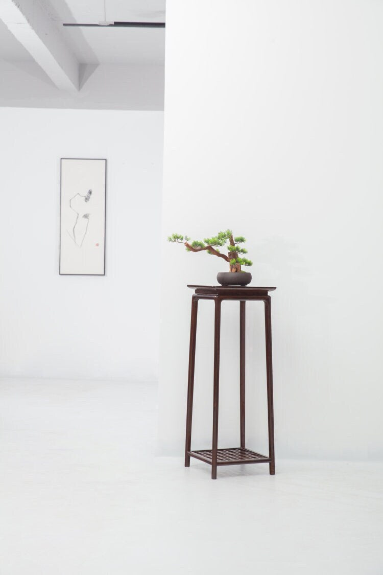 2 layer Wood Plant Stand, Indoor Bohemian Decor, Wooden Display - SlabstudioHongKong