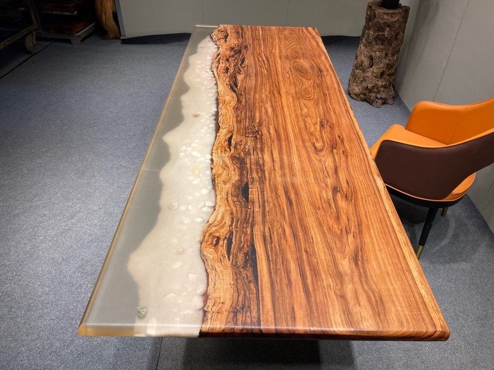 Table époxy en bois d’olivier sur commande personnalisée, table en résine époxy en bois, table époxy en bois d’olivier