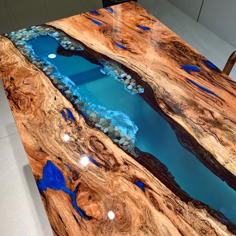 Mesa de resina epóxi de novo estilo de moda, mesa de resina epóxi ondulada, mesa de epóxi rio,