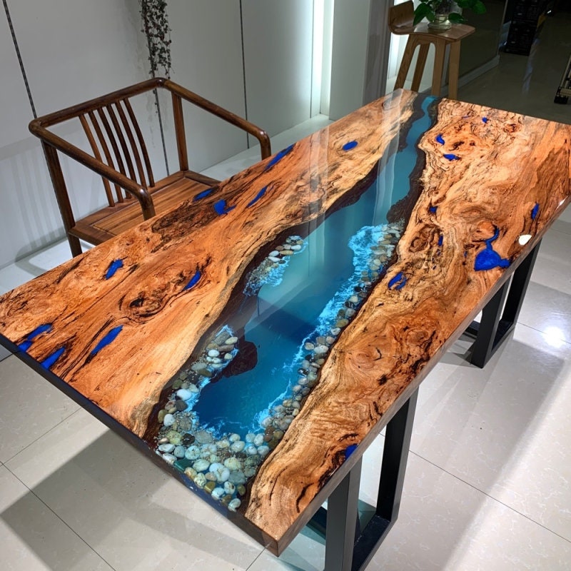 Mesa de resina epóxi de novo estilo de moda, mesa de resina epóxi ondulada, mesa de epóxi rio,