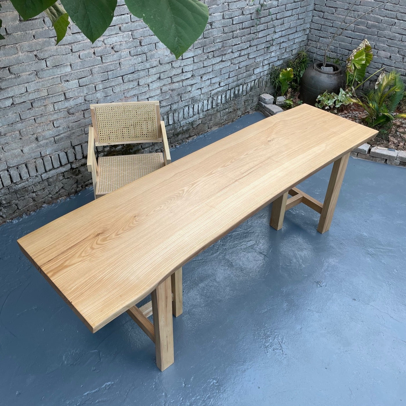 white colour slab, Ash wood light color slab,  Ash wood slab wood dining table - SlabstudioHongKong