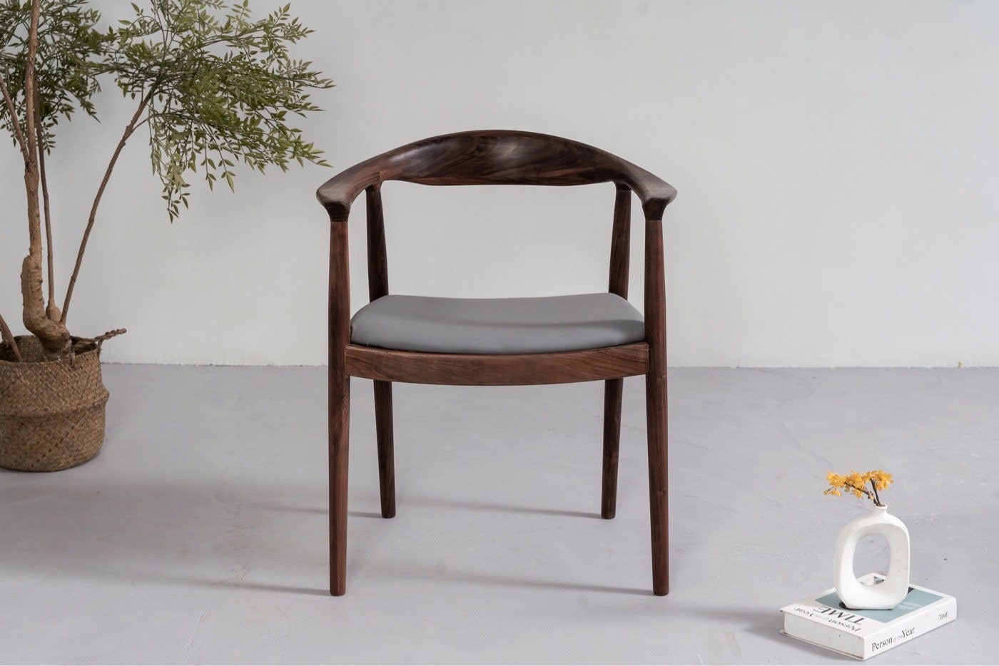 Mid Century Modern solid black walnut Chair,leather Vintage chair, Dining chair, Dining chair - SlabstudioHongKong