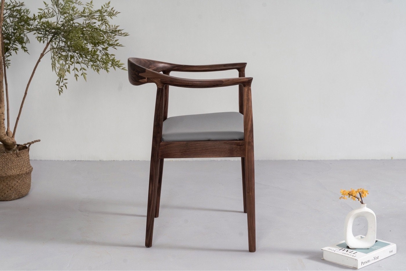 Mid Century Modern solid black walnut Chair,leather Vintage chair, Dining chair, Dining chair - SlabstudioHongKong