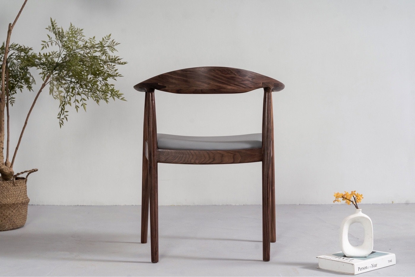 Mid Century Modern solid black walnut Chair,leather Vintage chair, Dining chair, Dining chair - SlabstudioHongKong