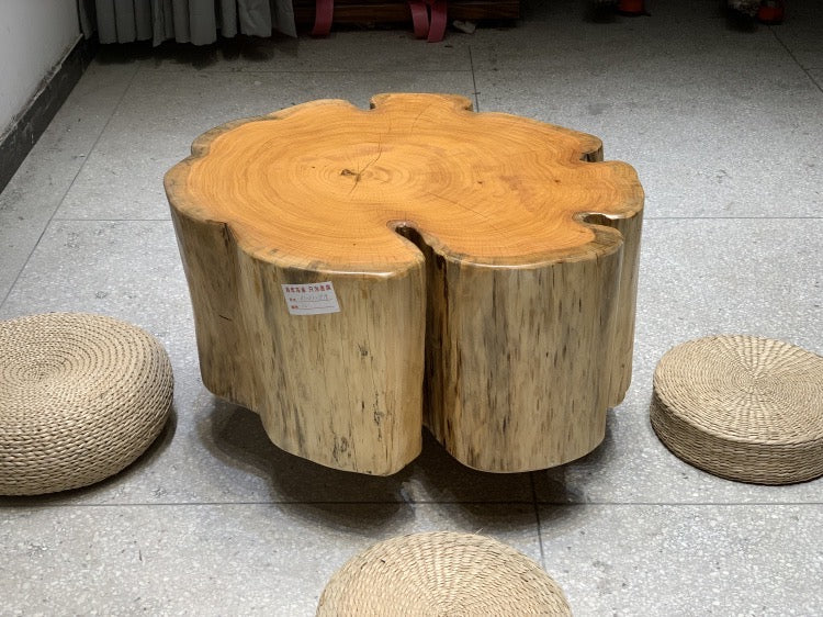 drum coffee table, live edge coffee table, white color coffee table, nesting coffee table, wood coffee table - SlabstudioHongKong