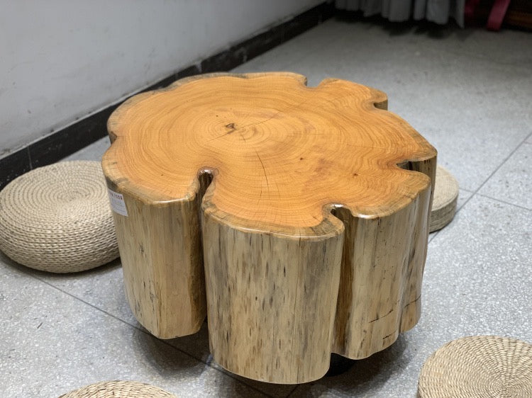 drum coffee table, live edge coffee table, white color coffee table, nesting coffee table, wood coffee table - SlabstudioHongKong