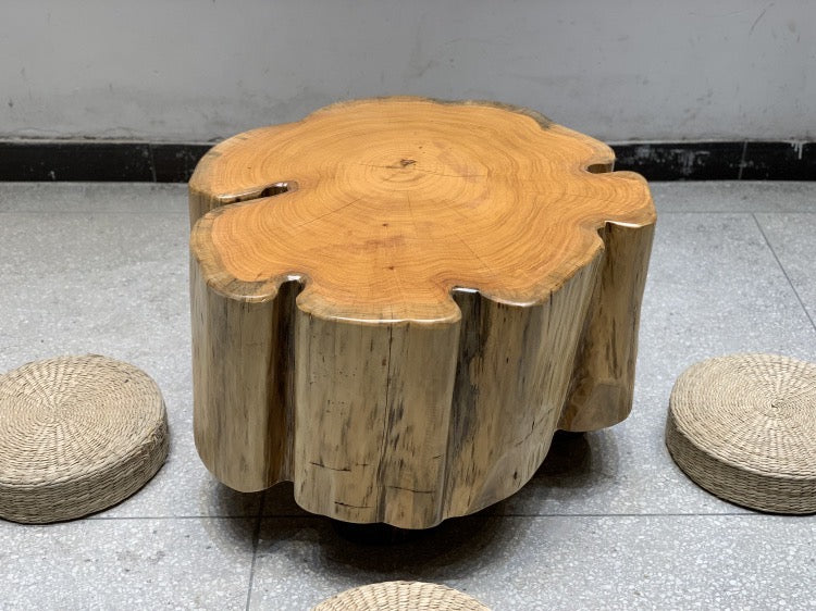drum coffee table, live edge coffee table, white color coffee table, nesting coffee table, wood coffee table - SlabstudioHongKong