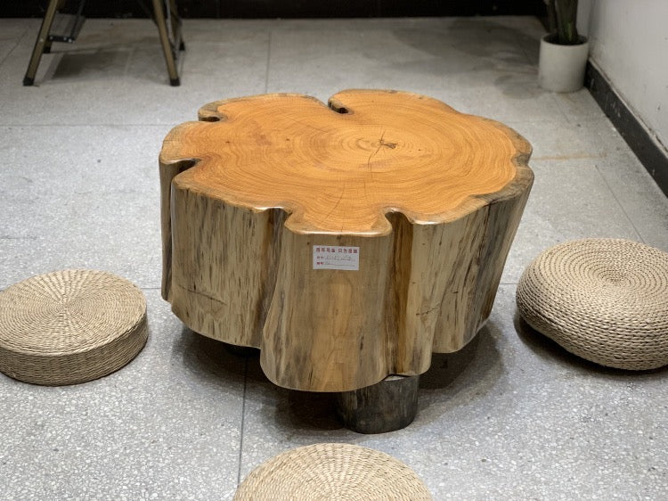 drum coffee table, live edge coffee table, white color coffee table, nesting coffee table, wood coffee table - SlabstudioHongKong