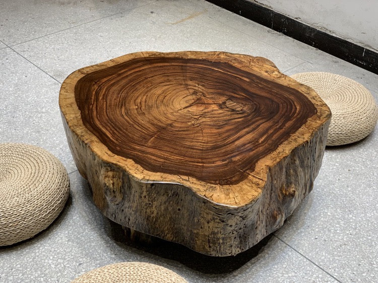 Live edge coffee table, round wood coffee table coffee table with lift top, drum coffee table - SlabstudioHongKong
