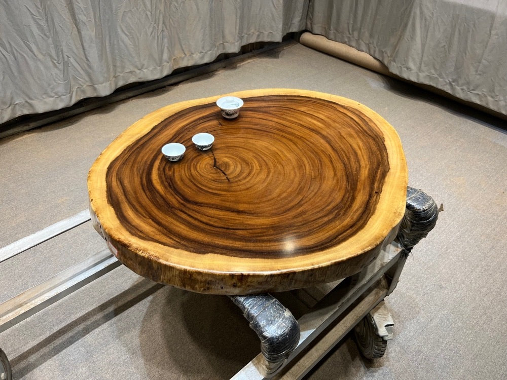 live edge round dining table, gold coffee table, timber wood coffee table - SlabstudioHongKong
