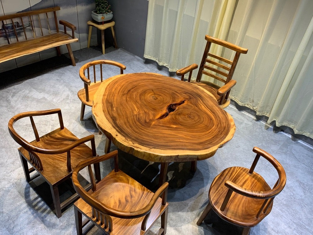live edge round table top, large round live edge dining table, live edge round kitchen table - SlabstudioHongKong