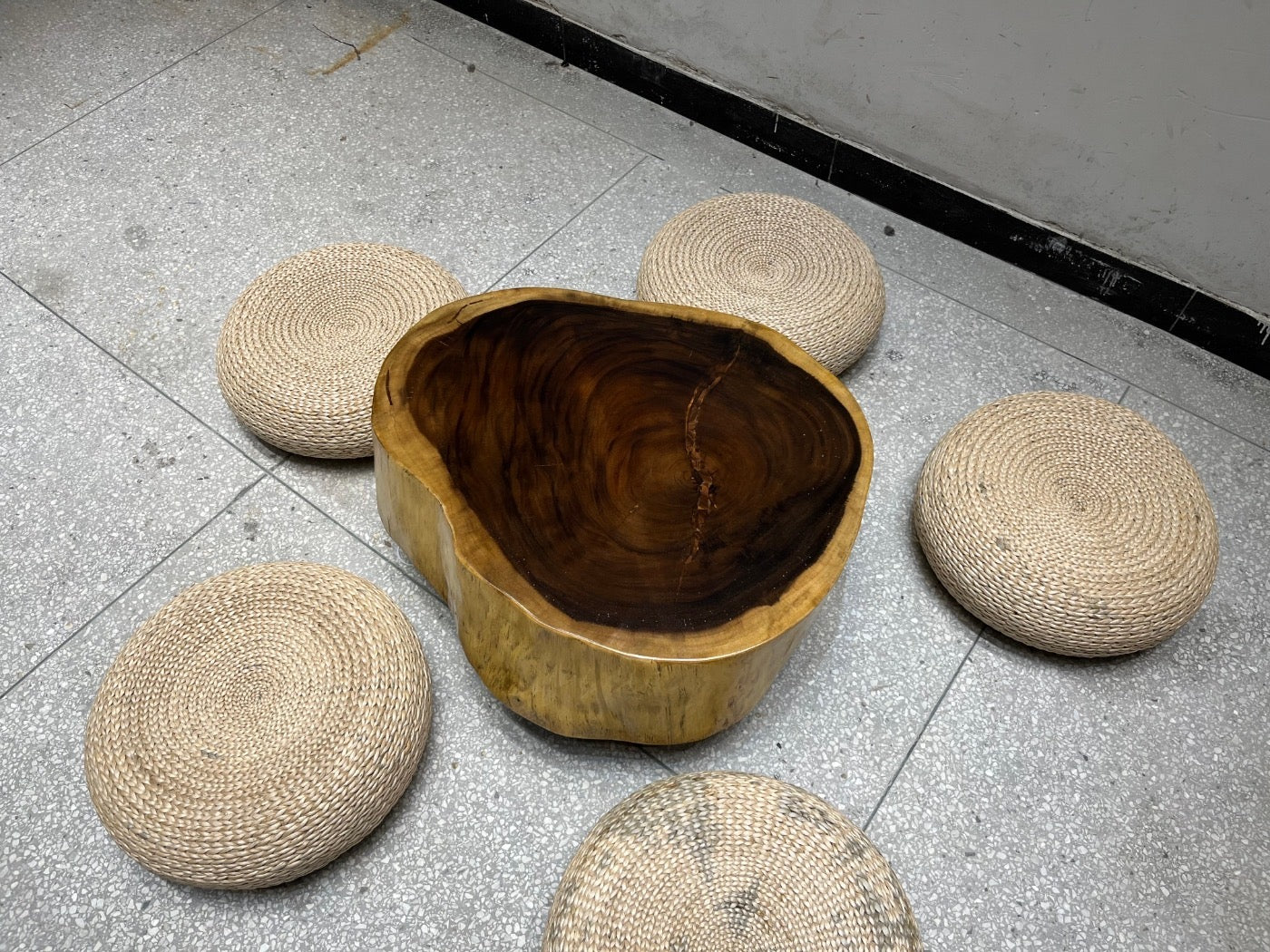 Outdoor table, oval coffee table, walnut coffee table, wooden coffee table, outdoor chair - SlabstudioHongKong