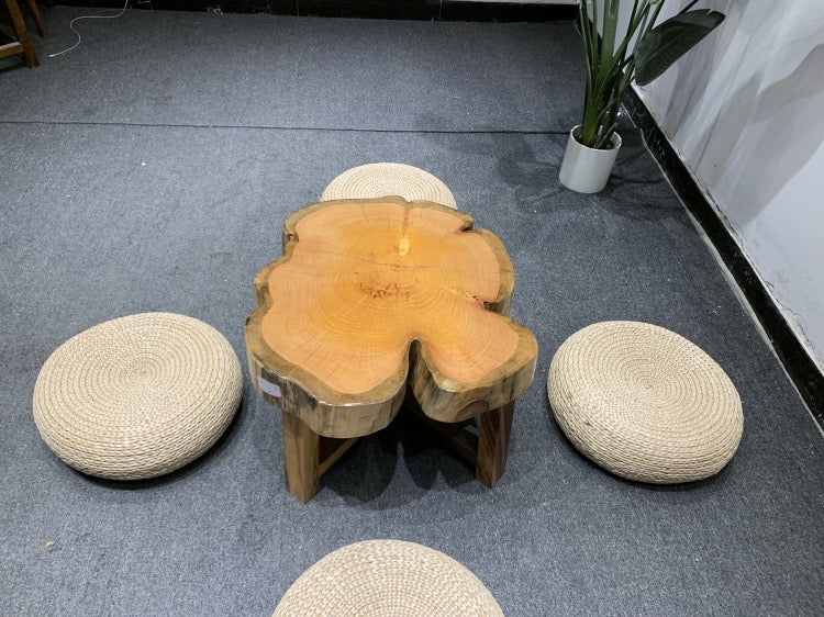Outdoor Thick Wood arm Bench chair Random Shape table, Wooden Bench - SlabstudioHongKong
