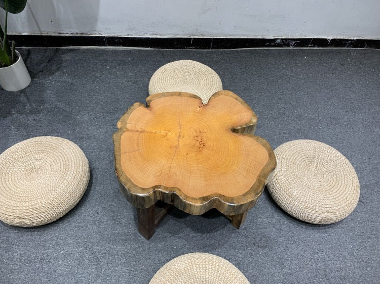 Outdoor Thick Wood arm Bench chair Random Shape table, Wooden Bench - SlabstudioHongKong