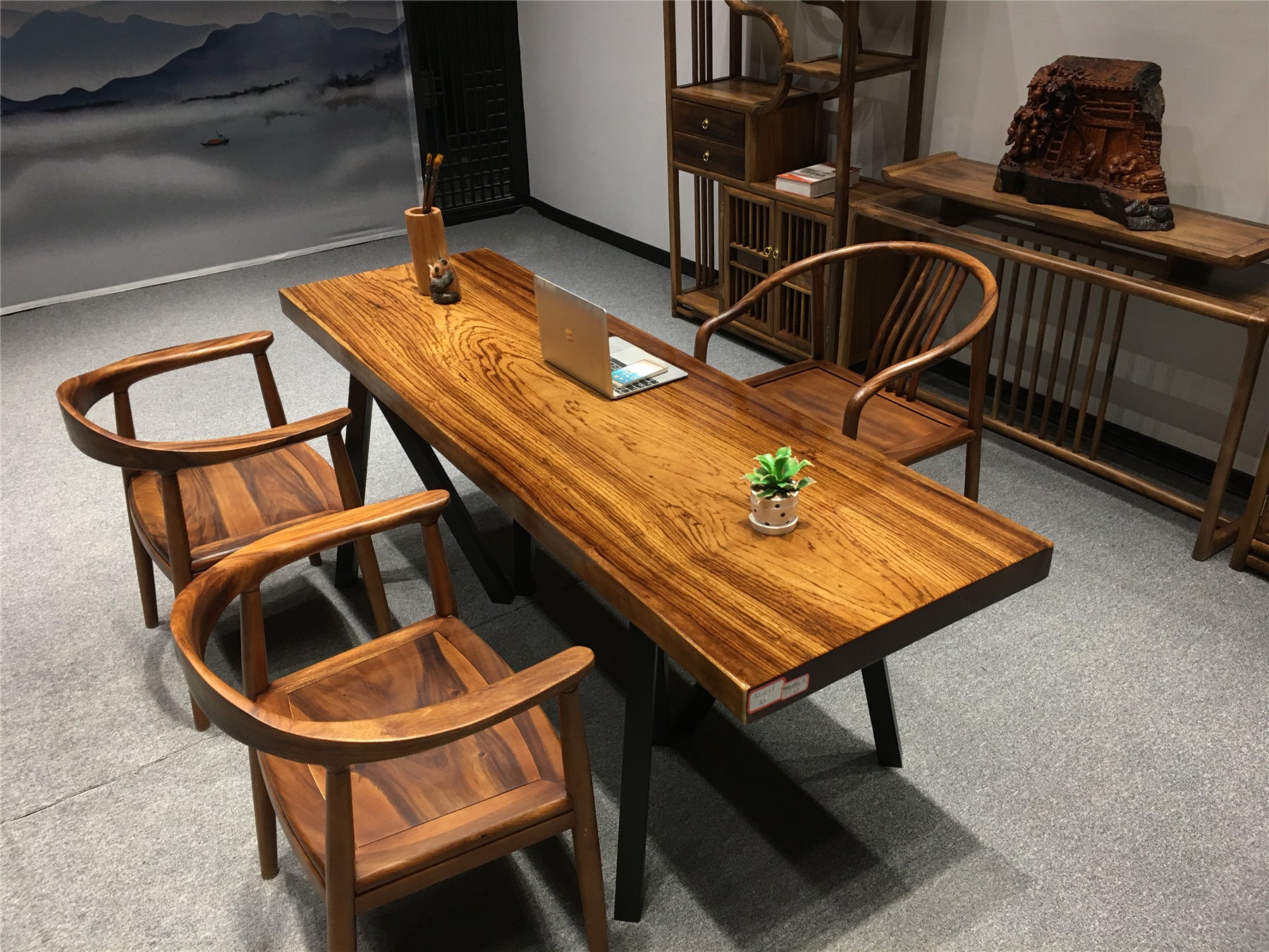Zingana wood table, Zingana wood dining table, wood slab table top - SlabstudioHongKong