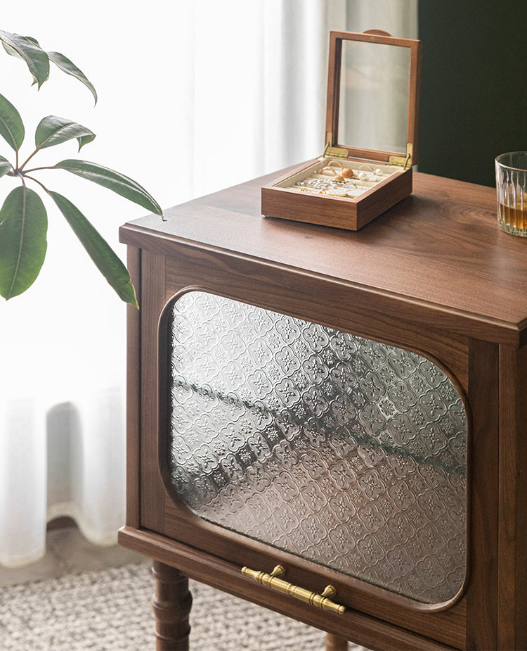 walnut and glass display cabinet, mid century end table, modern walnut cabinets - SlabstudioHongKong