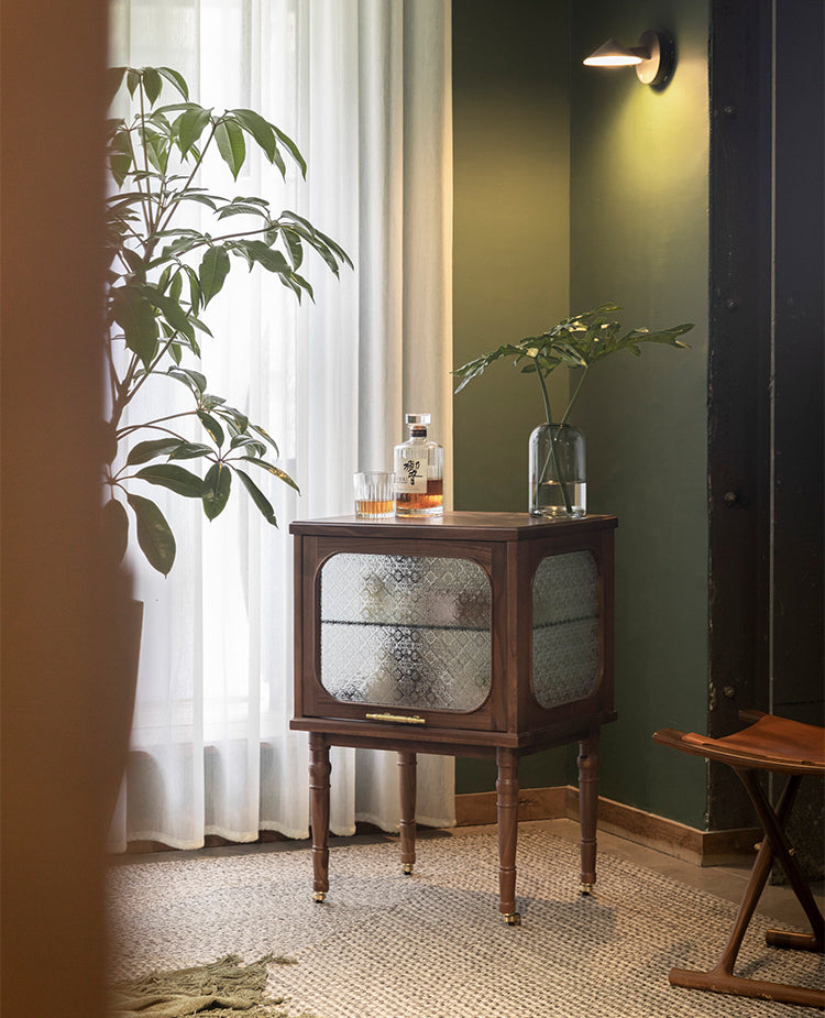 walnut and glass display cabinet, mid century end table, modern walnut cabinets - SlabstudioHongKong