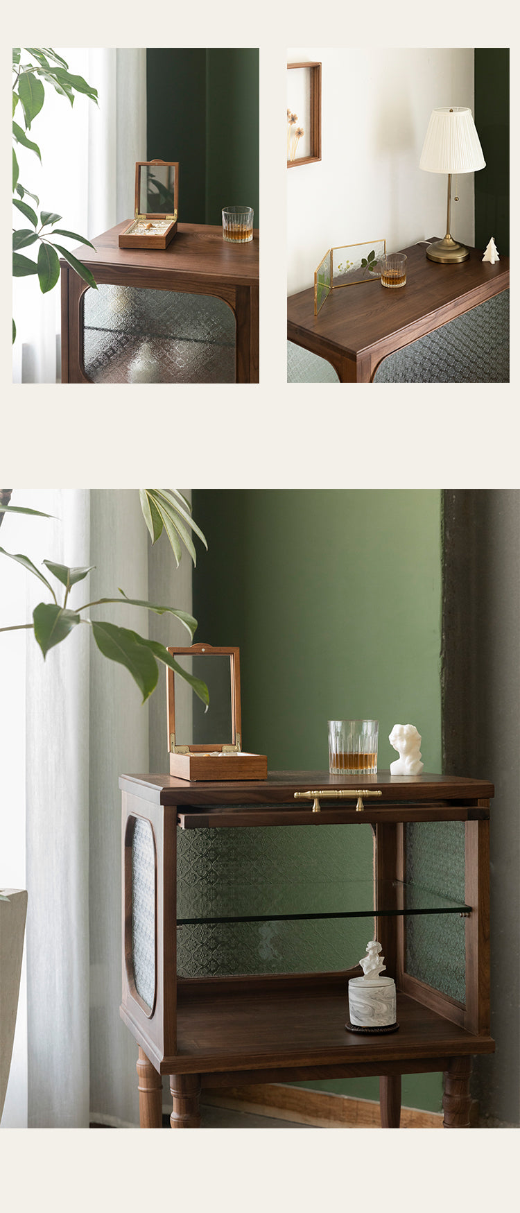walnut and glass display cabinet, mid century end table, modern walnut cabinets - SlabstudioHongKong