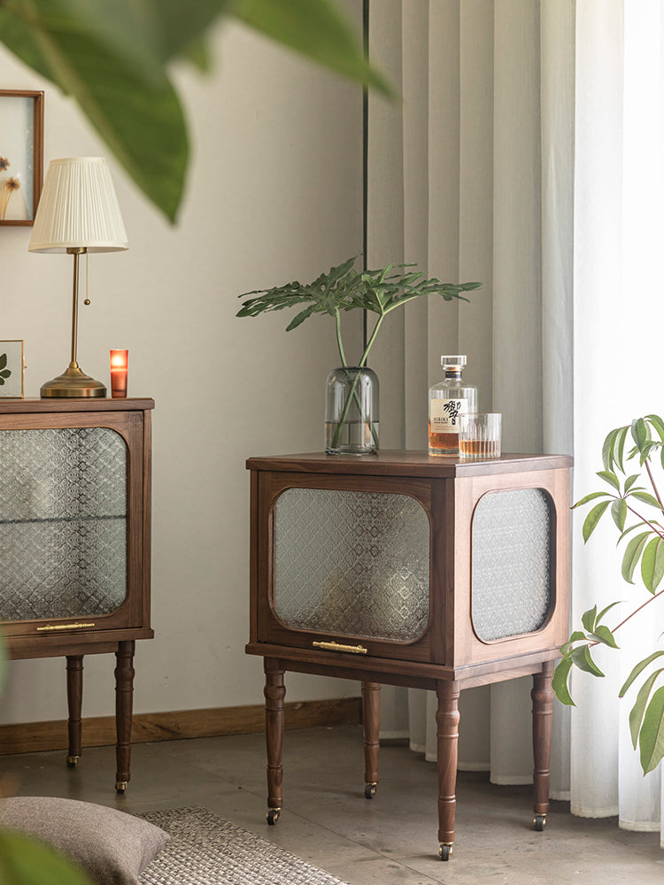 walnut and glass display cabinet, mid century end table, modern walnut cabinets - SlabstudioHongKong