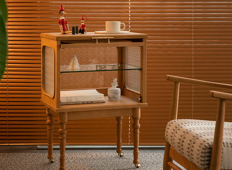 walnut and glass display cabinet, mid century end table, modern walnut cabinets - SlabstudioHongKong