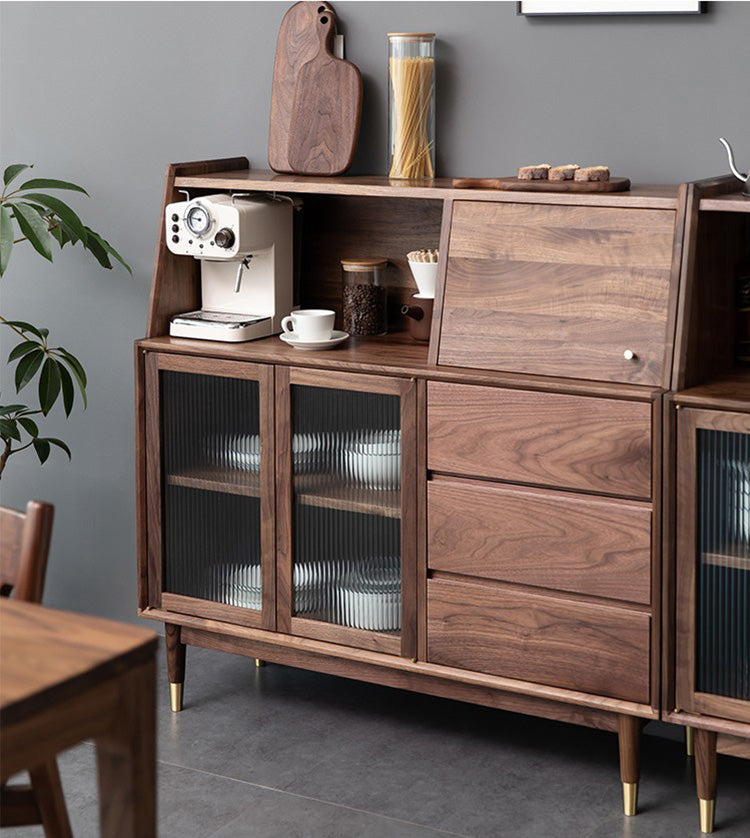 walnut kitchen cupboard for two option, modern walnut cabinets, walnut cabinet kitchen - SlabstudioHongKong