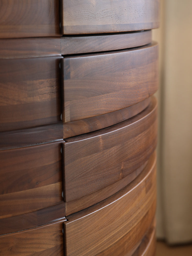Europe style mid century solid black walnut furniture, round mid century cabinet - SlabstudioHongKong