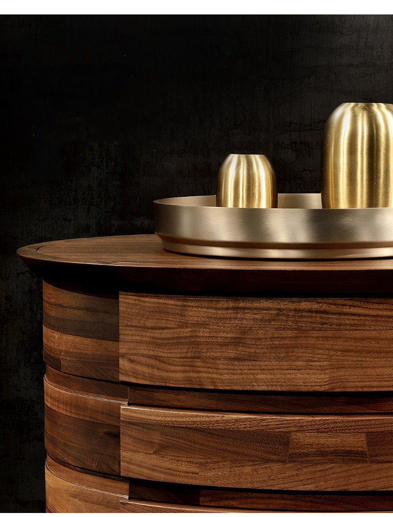 Europe style mid century solid black walnut furniture, round mid century cabinet - SlabstudioHongKong