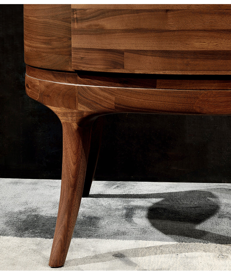 Europe style mid century solid black walnut furniture, round mid century cabinet - SlabstudioHongKong