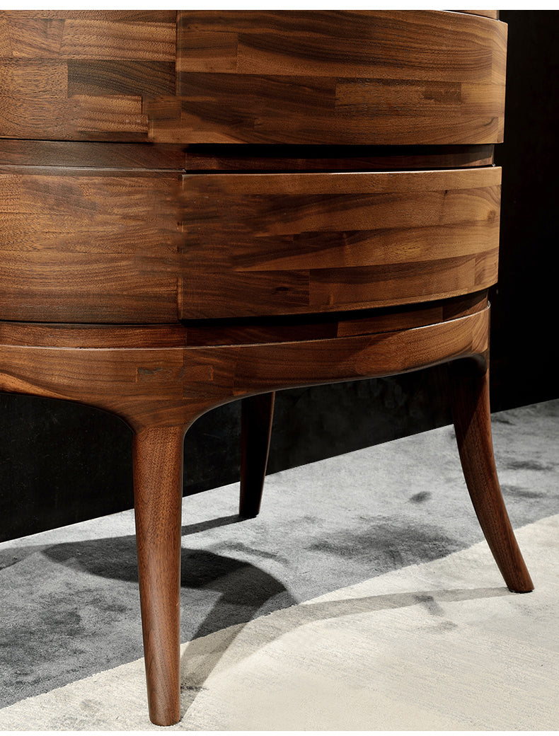 Europe style mid century solid black walnut furniture, round mid century cabinet - SlabstudioHongKong