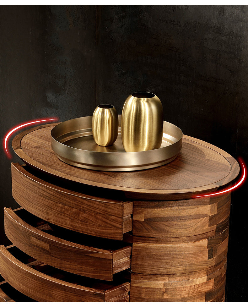 Europe style mid century solid black walnut furniture, round mid century cabinet - SlabstudioHongKong