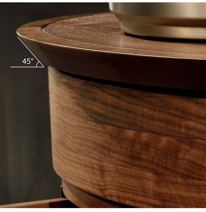 Europe style mid century solid black walnut furniture, round mid century cabinet - SlabstudioHongKong