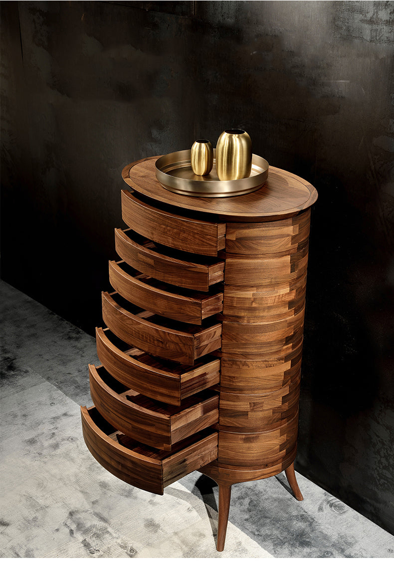 Europe style mid century solid black walnut furniture, round mid century cabinet - SlabstudioHongKong