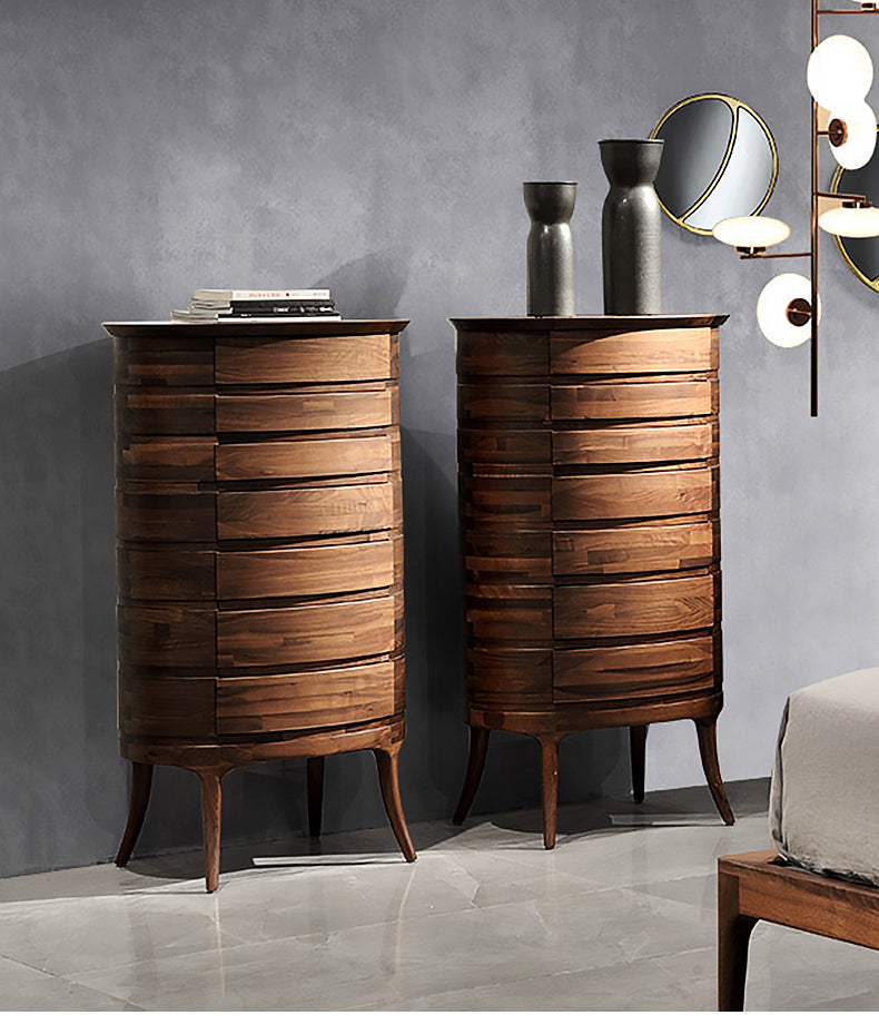 Europe style mid century solid black walnut furniture, round mid century cabinet - SlabstudioHongKong