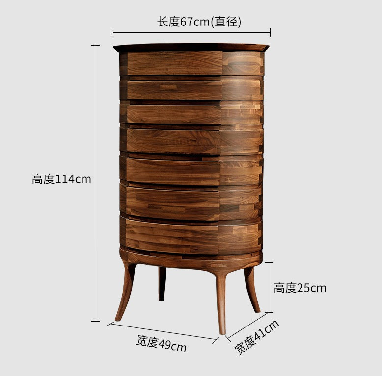Europe style mid century solid black walnut furniture, round mid century cabinet - SlabstudioHongKong