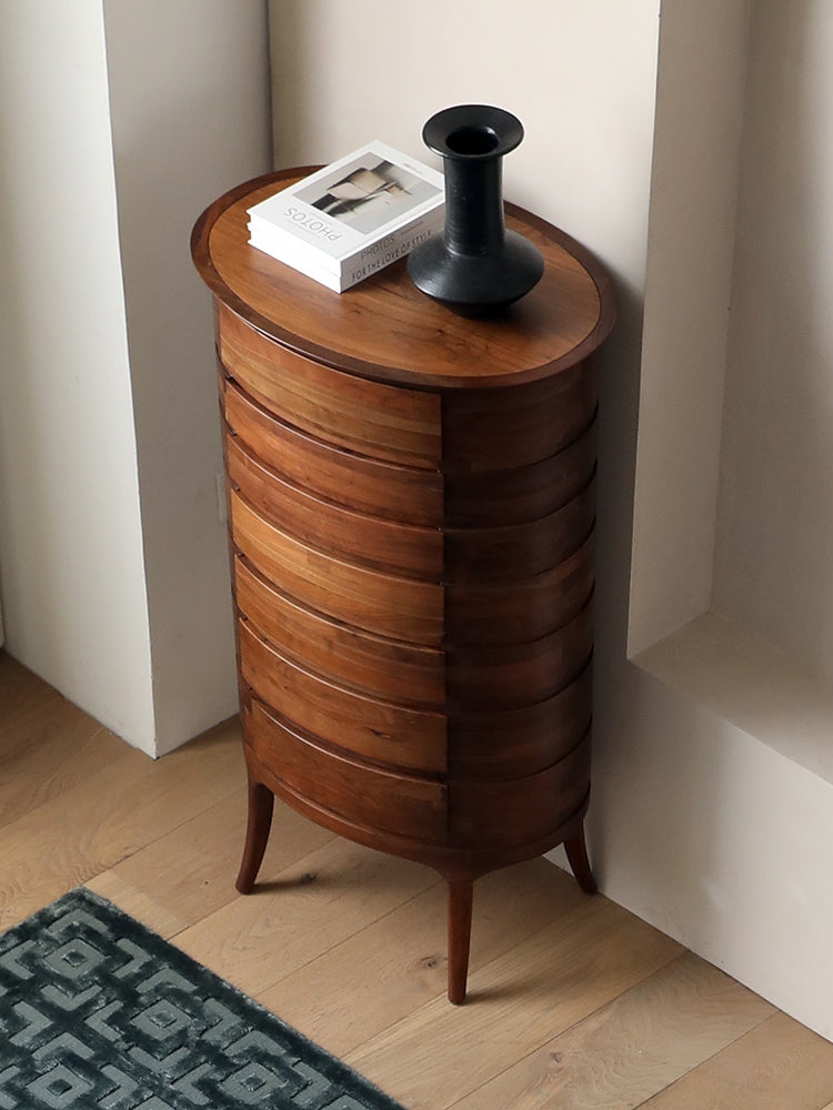 Europe style mid century solid black walnut furniture, round mid century cabinet - SlabstudioHongKong