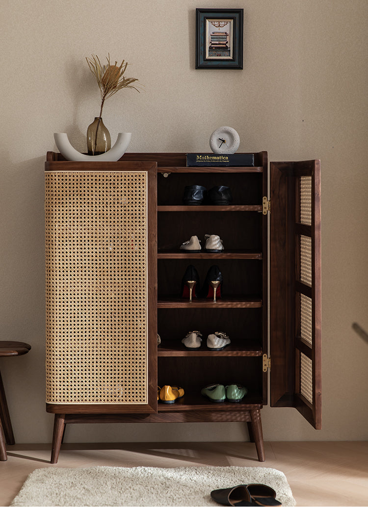 solid walnut shoe cabinet with doors , oak shoe cabinet with drawers - SlabstudioHongKong