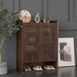 Japandi Grille Doors Walnut Shoe Cabinet - image 1
