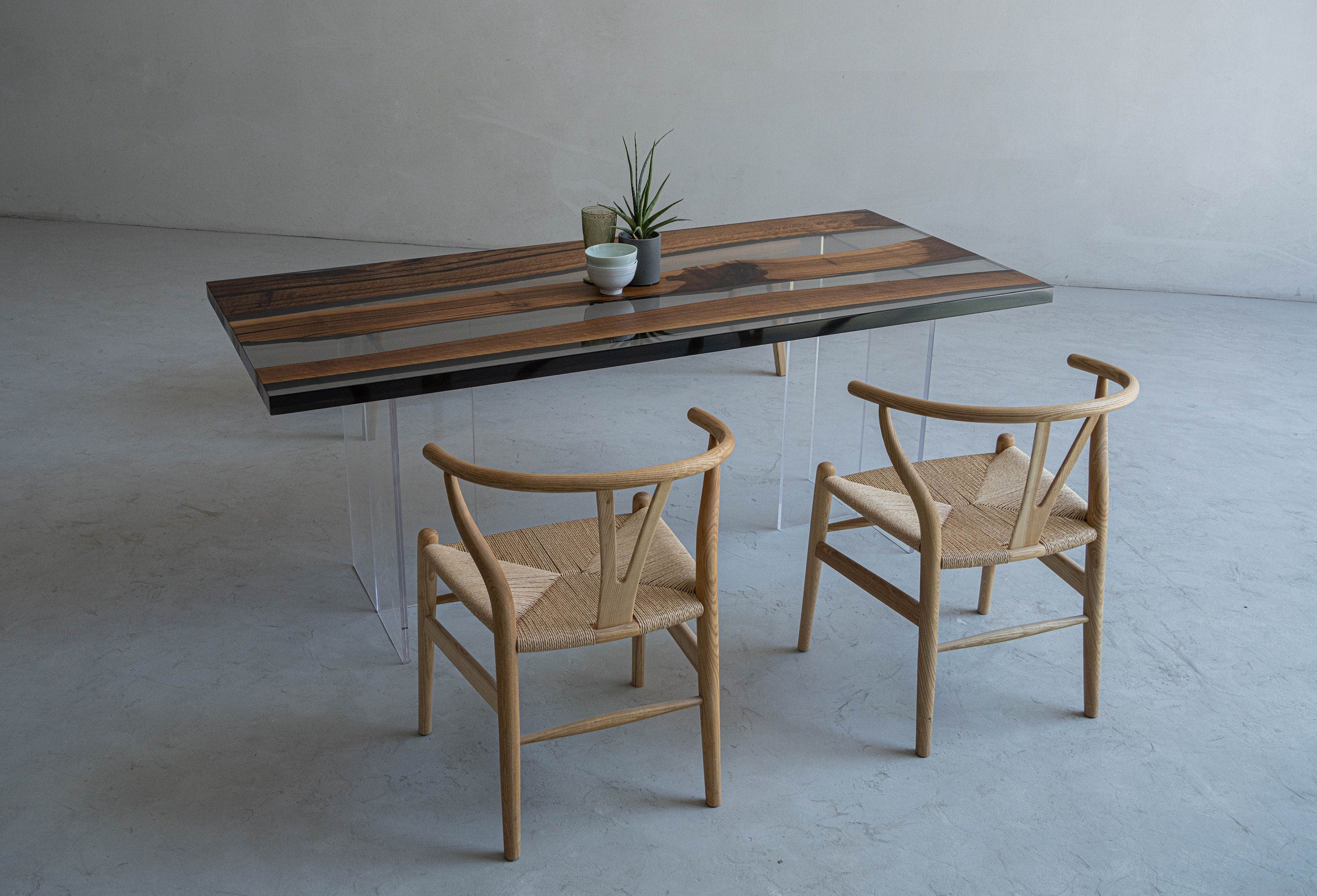 handmade epoxy table, black resin river table, walnut epoxy table, resin dining table - SlabstudioHongKong
