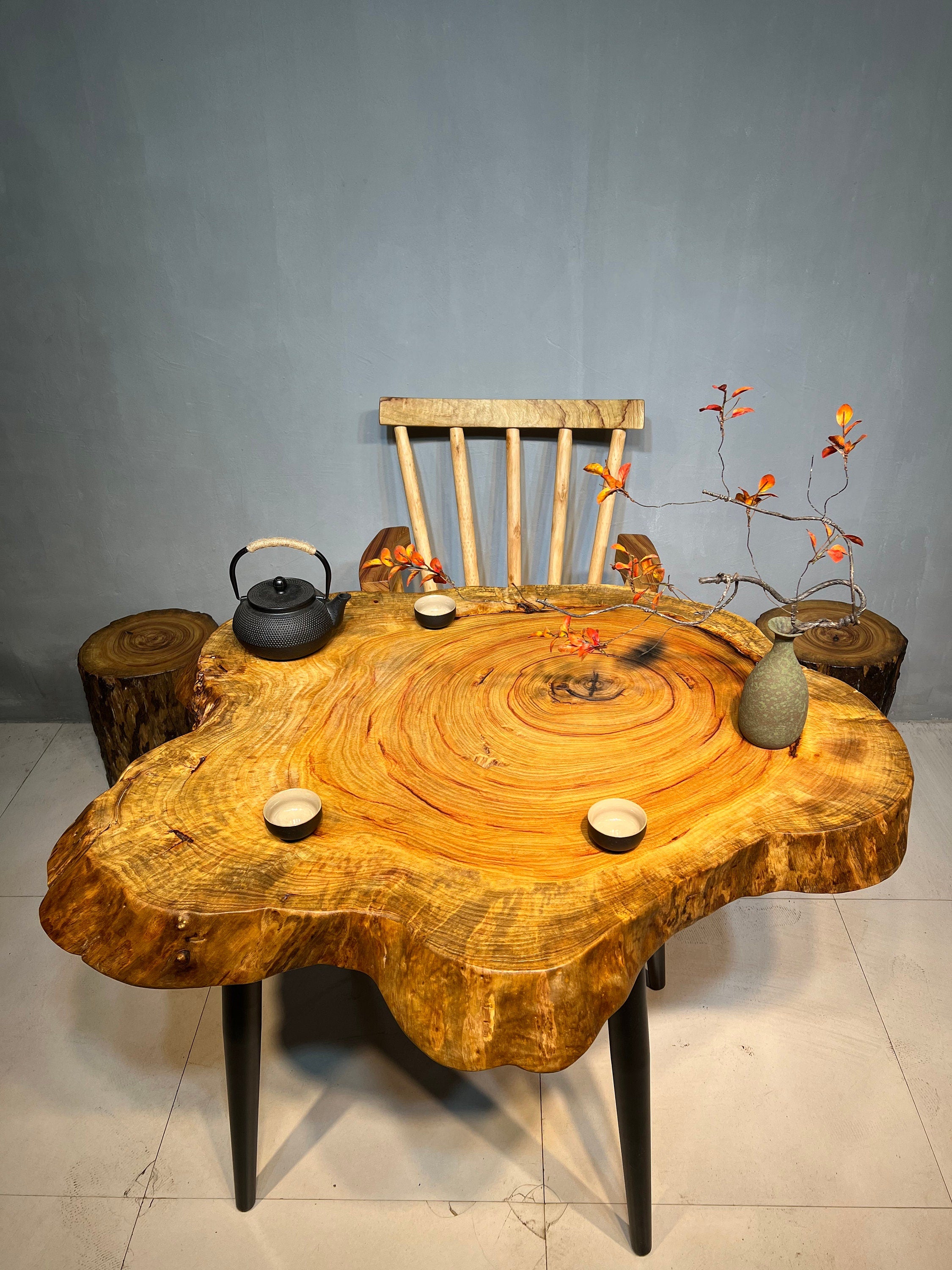 tree stump coffee end table, live edge wood table, root wood coffee table, slab coffee table, spider coffee table - SlabstudioHongKong