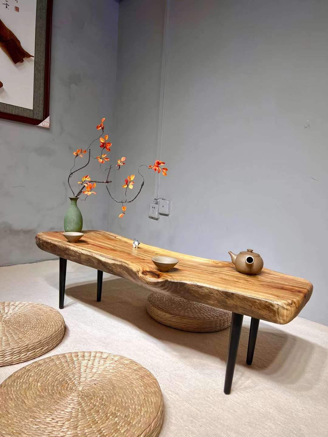 Japanese style coffee table, rectangle live edge coffee table, long coffee table - SlabstudioHongKong