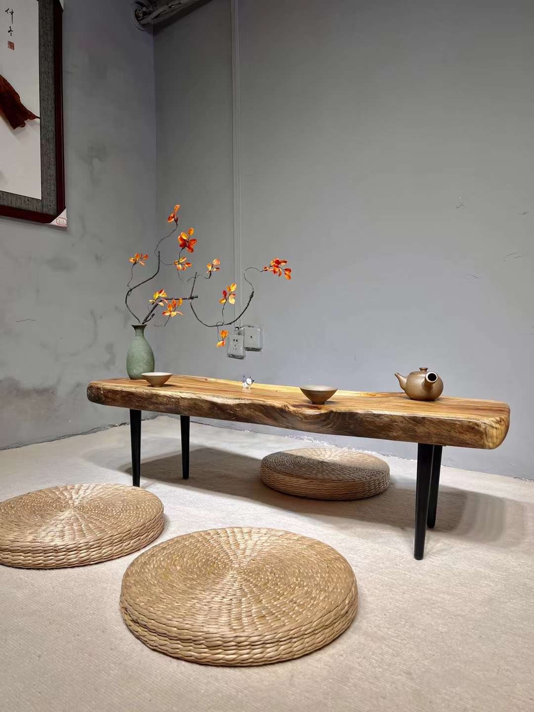 Japanese style coffee table, rectangle live edge coffee table, long coffee table - SlabstudioHongKong
