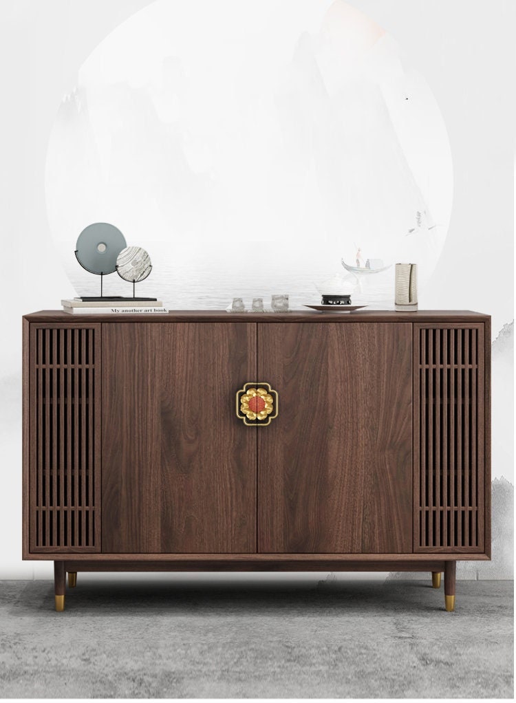 Minimalism, japanese desgin sideboard, 4 door sideboard, black walnut wood sideboard - SlabstudioHongKong