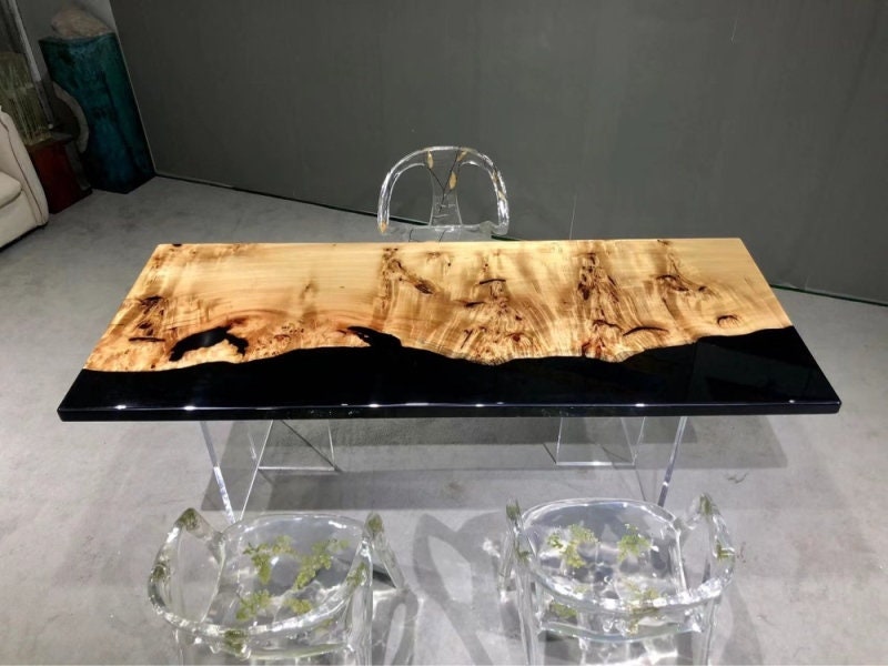 Black Color River Table, Epoxy Resin Table, Black Resin River Table - SlabstudioHongKong