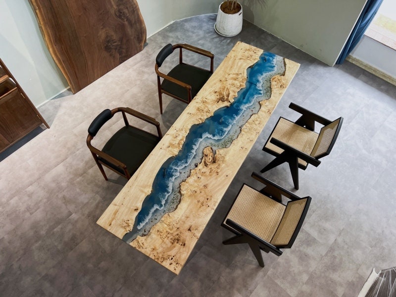 Unique River Epoxy Resin Solid poplar wood Cafeteria Decors Made To Order,not Olive Wood - SlabstudioHongKong