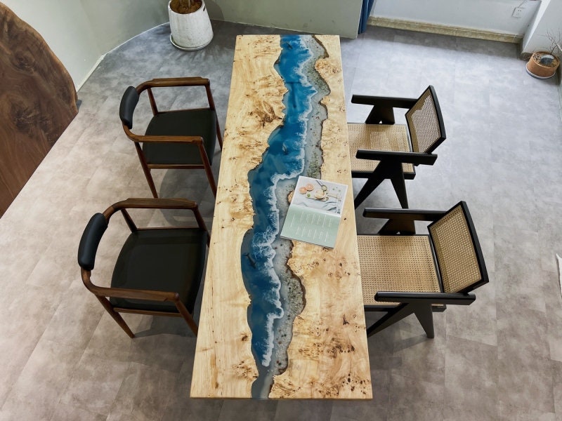 Unique River Epoxy Resin Solid poplar wood Cafeteria Decors Made To Order,not Olive Wood - SlabstudioHongKong
