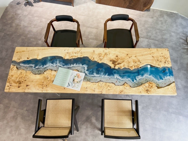 Unique River Epoxy Resin Solid poplar wood Cafeteria Decors Made To Order,not Olive Wood - SlabstudioHongKong