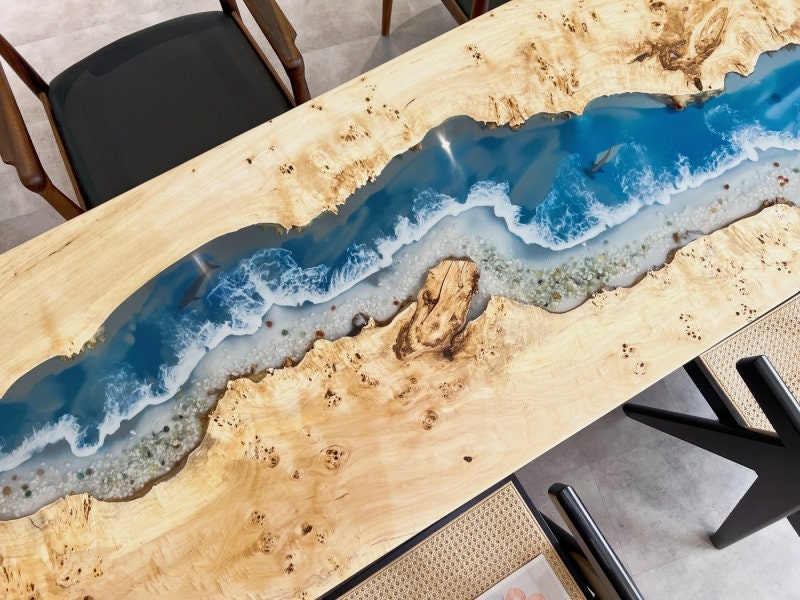 Unique River Epoxy Resin Solid poplar wood Cafeteria Decors Made To Order,not Olive Wood - SlabstudioHongKong