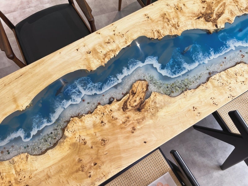 Unique River Epoxy Resin Solid poplar wood Cafeteria Decors Made To Order,not Olive Wood - SlabstudioHongKong
